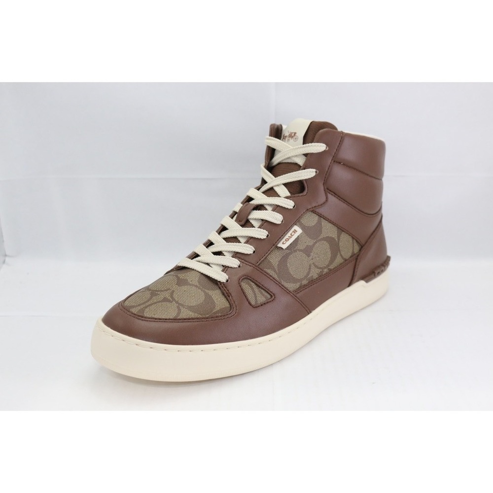 COACH CC736 Mens Clip Court High Top Sneaker In Signature Canvas Saddle Sz 12 - Picture 13 of 16